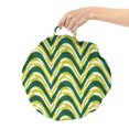 thumbnail image 2 of Abstract Round Floor Cushion with Handle, Nature Toned Curvy Stripes and Diagonal Cut Lines Geometric Modern, Pillow for Living Room & Dorms, 18" Round, Emerald and Yellow Green, by Ambesonne, 2 of 4