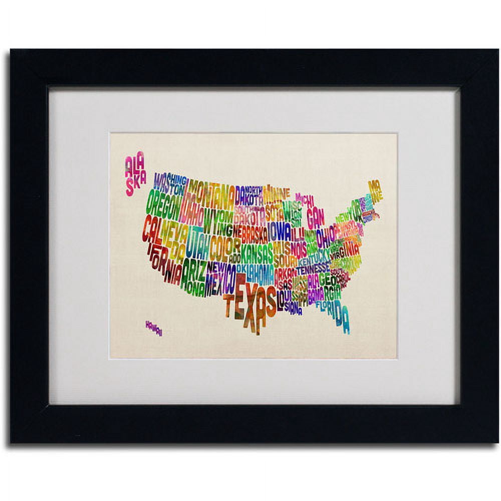 Trademark Fine Art "USA States Text Map" Matted Framed Art by Michael Tompsett