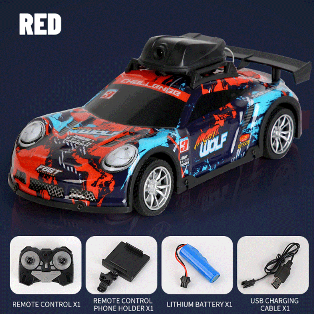Mini RC Drift Car with LED Lights & Phone App Control, Real-Time Photo & Video via Built-In Camera, 4-Channel Remote Control RC Racing Toy for Adults