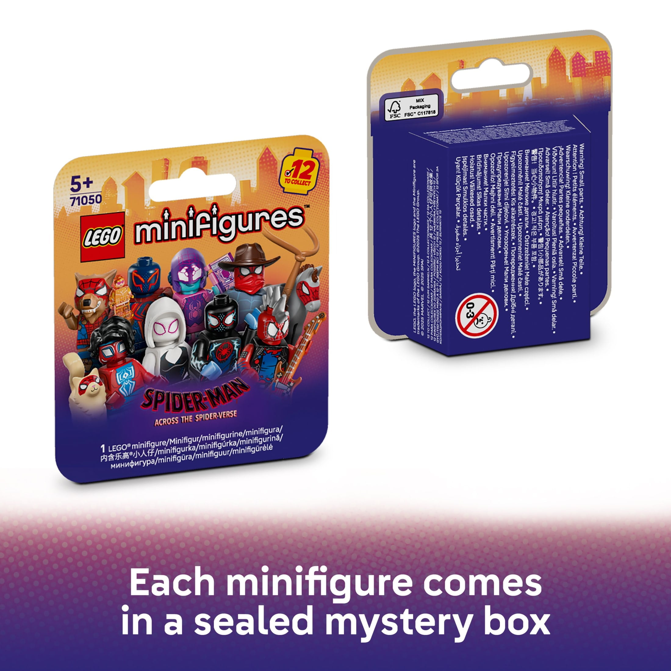 LEGO Minifigures Spider-Man: Across the Spider-Verse - Mystery Box with 1 of 12 Kids Toys for Pretend Play - Super Hero Action Figures for Boys & Girls, Ages 5+ - Party Favors for Birthdays - 71050