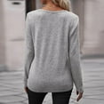 thumbnail image 4 of WREESH Womens Fashion T-Shirts V Neck Solid Color Pullover Regular Fit Button Henley Long Sleeve Tops Button Casual T-Shirt Top Blouse Gray, 4 of 9