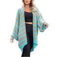 thumbnail image 1 of IROINID Cardigan Mi-Long pour Femmes, Veste Ouverte devant, Rayures, Manches Longues, Cardigan Décontracté, Ample, Bleu, 1 of 9