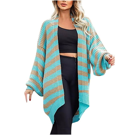 Lilgiuy Womens Long Sleeve Knit Cardigans Loose Slouchy Oversized Cardigan Sweaters CoatBlue12 Winter Clothes for 2022
