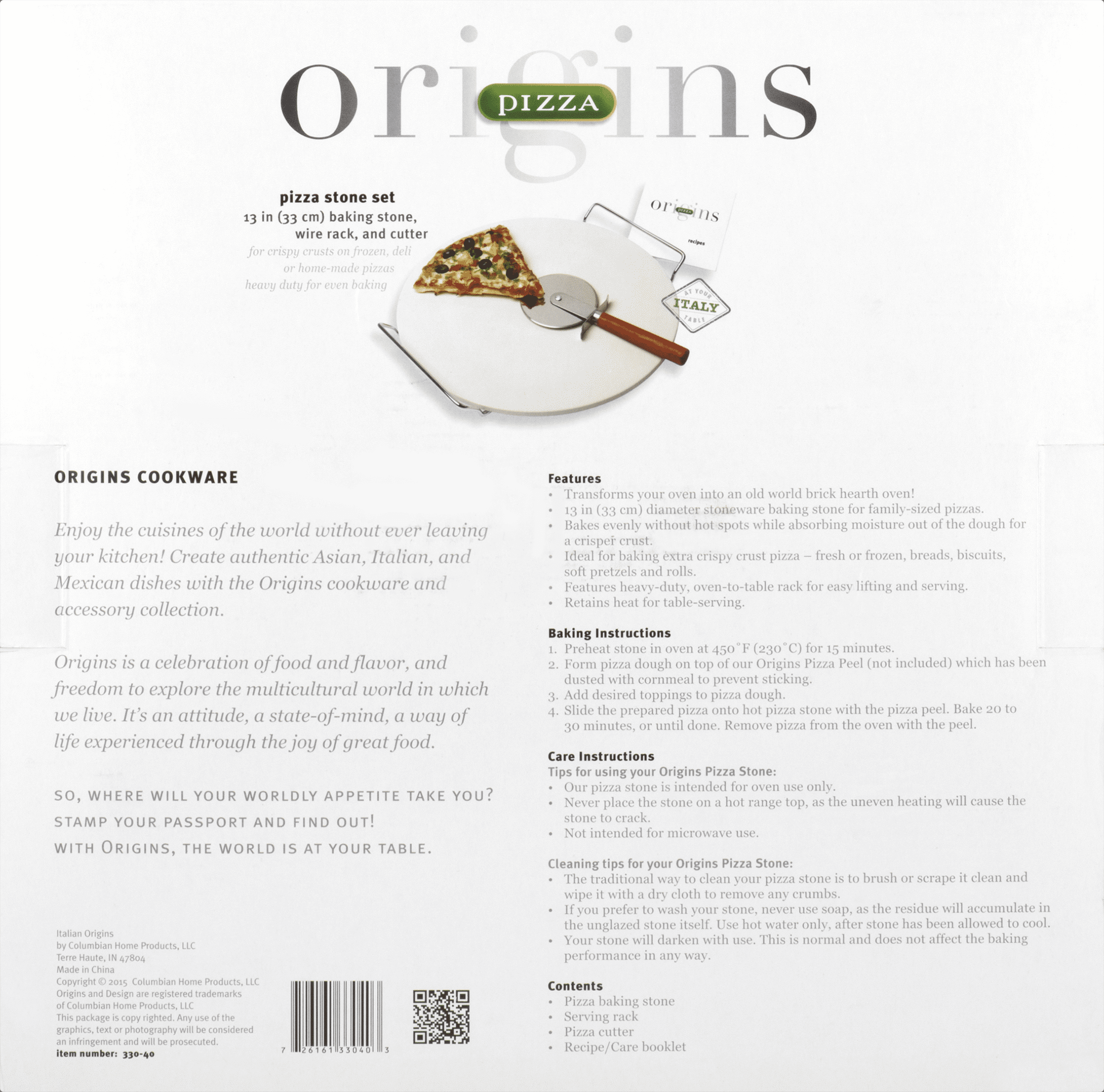 italian origins 12" round pizza stone with wire rack