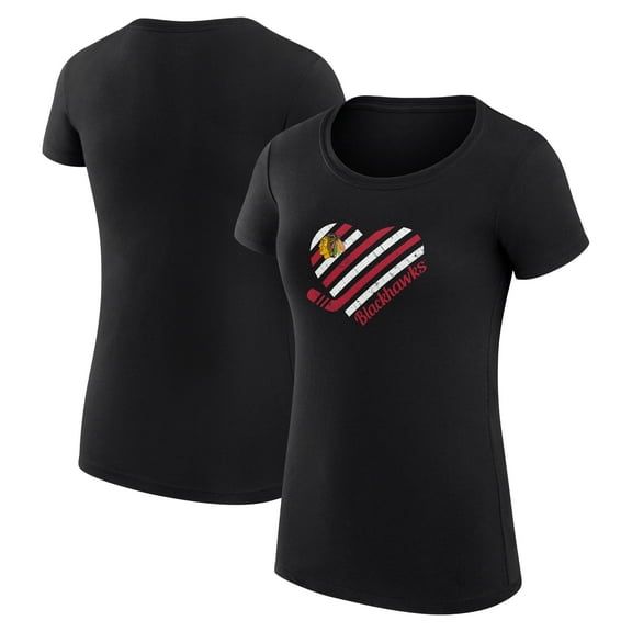 Women's G-III 4Her by Carl Banks Black Chicago Blackhawks Super-Slim Fit Lightweight Heart T-Shirt