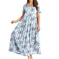 thumbnail image 1 of MAWCLOS Robe Longue pour Femmes à Col Rond, Robe d'Été, Robes Maxi à Imprimé Floral, Bohème, Plage, Manches Courtes, Couleur Image 14 3TG, 1 of 3