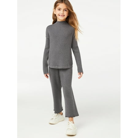 Free Assembly Girls Mock Neck Pullover & Sweater Pants, 2-Piece Outfit Set, Sizes 4-18