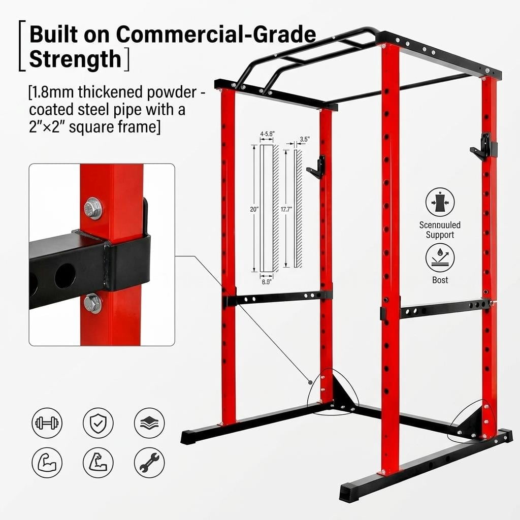 Tanfengu 1200LBSAdjustable Power Cage Squat Rack, 14-Level Height Power Rack with Safety Bars, for Home Gym Bench Press & Strength Training