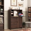 thumbnail image 2 of Desk Cabinet, with Storage Drawer & Shelves, Fold-up Desktop, Ideal for Home, Office, Dormitory, Small Spaces W31.49"xD13.78"xH47.2" (Walnut), 2 of 12