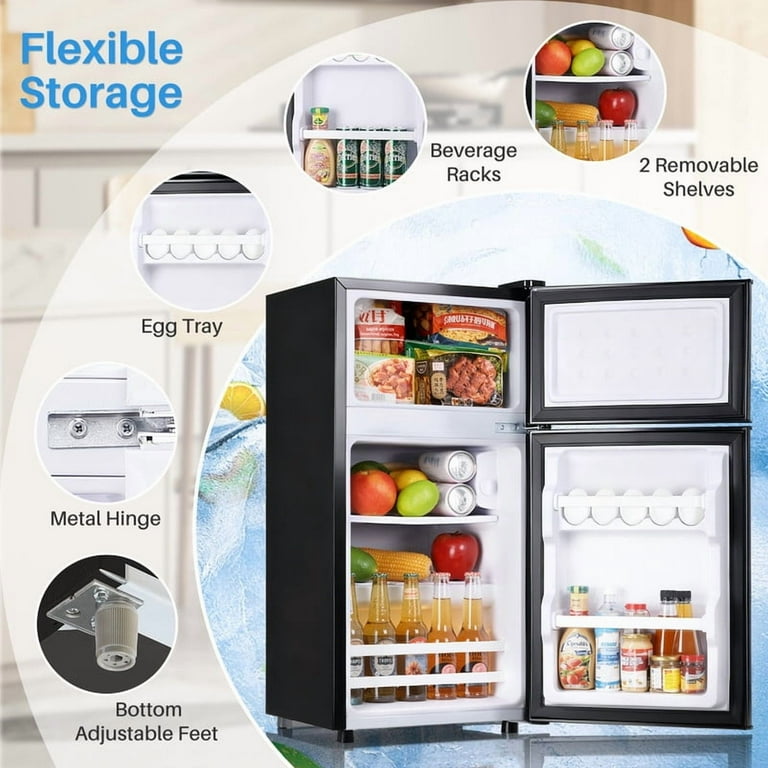Beddle Mini Fridge with Freezer, 2.4 Cu.ft, Compact Dual-Door