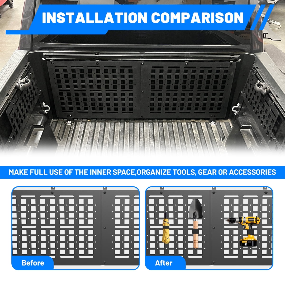 Truck Bed Molle Panels Fit for Toyota Tacoma 2024 2025,Heavy Duty Steel Molle Panels