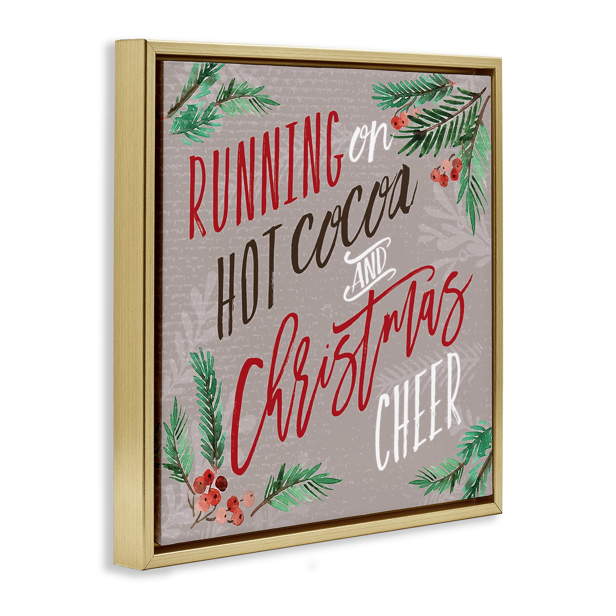 Stupell Industries Cocoa & Christmas Cheer Holiday Painting Gold Floater Framed Canvas Art Prints Wall Art, 25 x 25