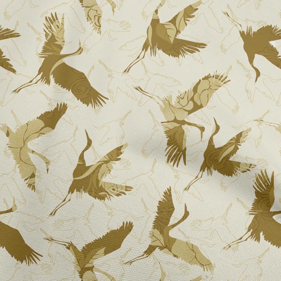 oneOone Cotton Cambric Dark Olive Green Fabric Asian Japanese Bird Quilting Supplies Print Sewing Fabric By The Yard 56 Inch Wide