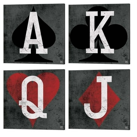 Metaverse Aubree Perrenoud 'Jack of Diamonds, Queen of Hearts , King of Clubs & Ace of Spades Gray' Canvas Art (Set of