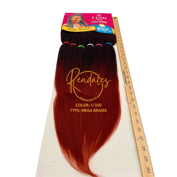 Lush Hair Méga Tresses, Extensions de Cheveux Tressées Africaines Crépus, 55 Pouces Pré-Découpées, Pré-Étirées, Fibre Synthétique, 6 Lots, Douces et Brillantes, Prêtes pour l'Eau Chaude, 360 g