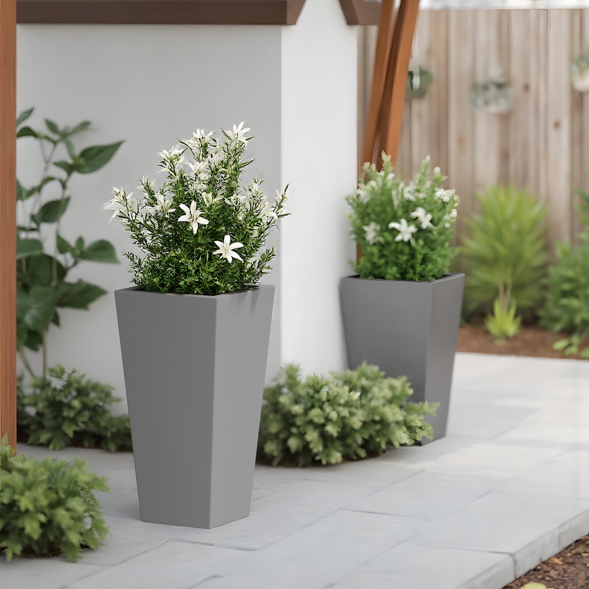 MAYEERTY 30*15*15" Gray Modern Metal Cone Planter with Drainage Hole for Outdoor Gardening, Patio & Balcony