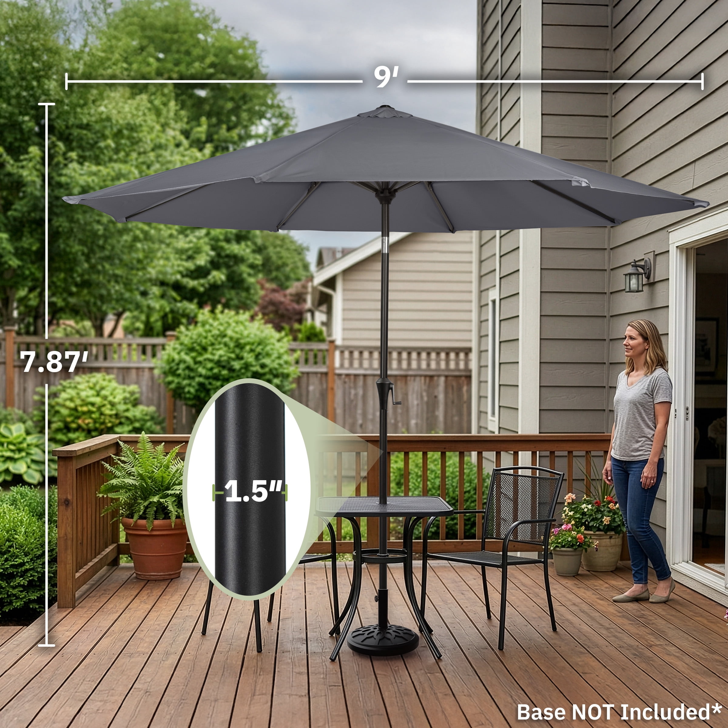 Villacera 9FT Outdoor Patio Umbrella Shade with Auto Tilt, Gray