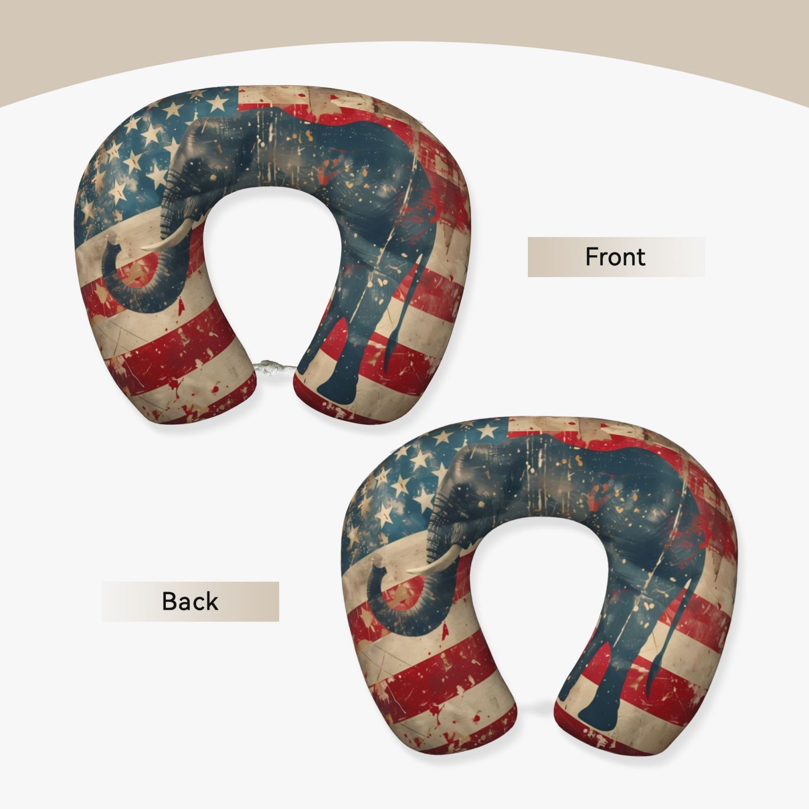 Xecao Vintage American Flag Elephant Print Memory Foam Cervical Neck Pillow Versatile U-Shaped Pillows for Home,Office,Camping,Travelling,Soft Washable Cover