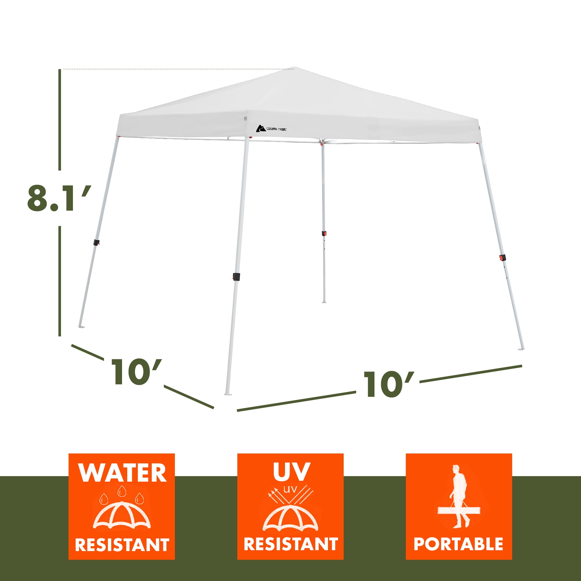 Ozark Trail 10' x 10' Instant Slant Leg Pop-up Canopy, Arctic White