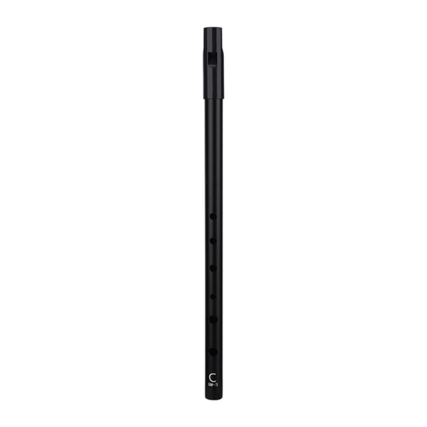 Silbato de hojalata de 6 agujeros, regalo de cumpleaños, instrumento musical de aleación de aluminio, portátil, fácil de limpiar, silbato de centavo Tecla C negra