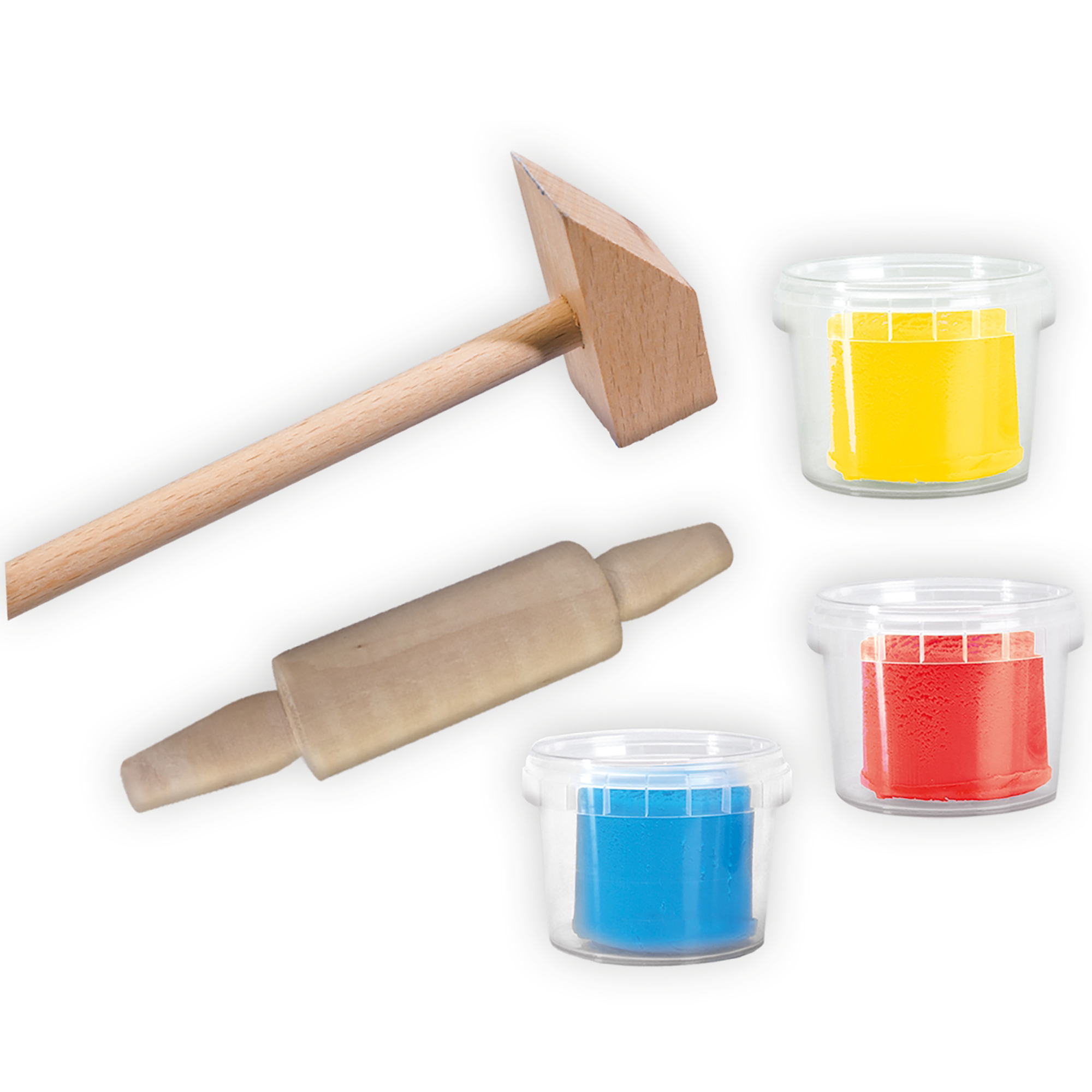 SES Creative: My First Dough With Tools - 3 Color 3oz Tubs, Red-Blue-Yellow, 2 Wooden Tools, Gluten-Free Play Dough, Sensory Play, Baby-Toddler-Kid 1+