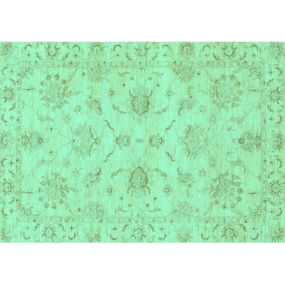Ahgly Company Machine Washable Indoor Rectangle Oriental Turquoise Blue Traditional Area Rugs, 7' x 10'