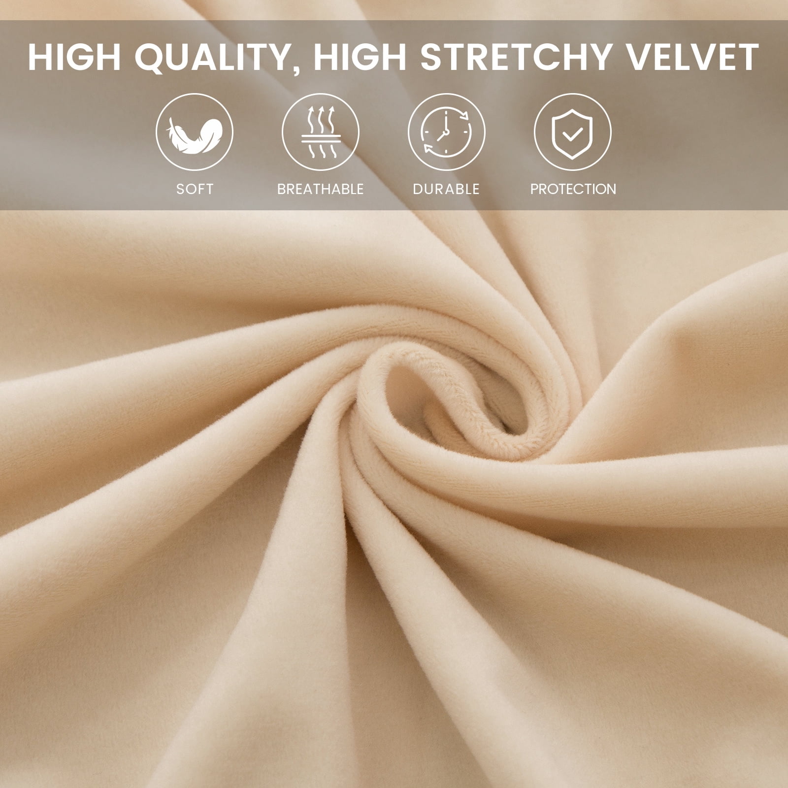 SHANNA Velvet Tub Chair Covers, 2 Pieces Stretch Modern Armchair Slipcovers Non Slip Sofa Couch Slipcover for Club Bar Counter Living Room Reception,With Separate Cushion Cover, Beige, 1 Pack