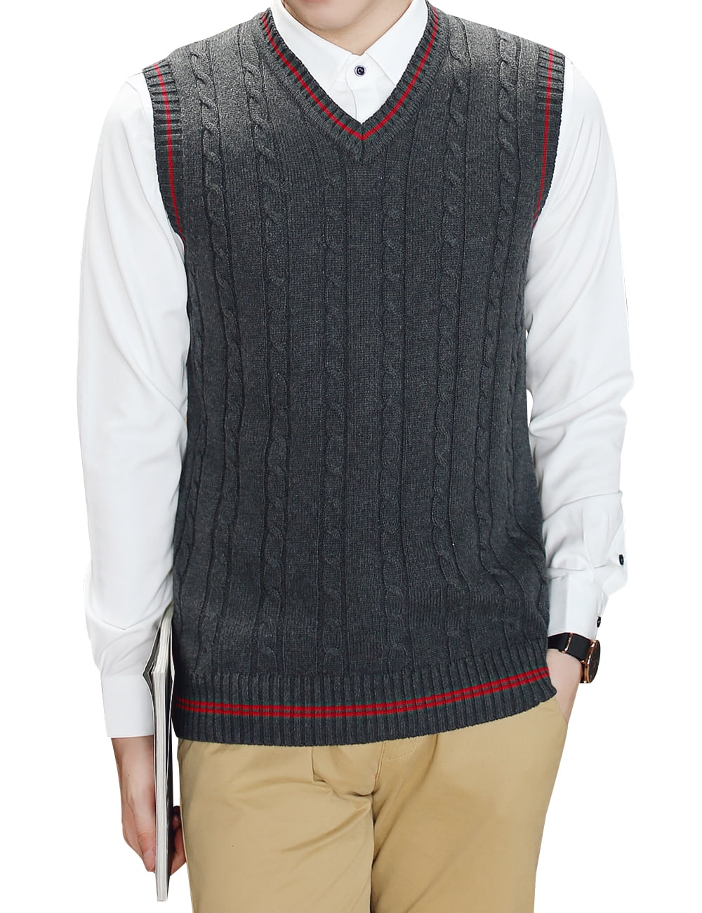 TOPTIE Men's 100% Cotton Knit Sweater Vest, V Neck Twist Knit TOPTIE Men's 100% Cotton Knit Sweater Vest, V Neck Twist Knit