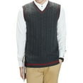 thumbnail image 4 of Toptie Men's V-Neck Cotton Twist Knit Sweater Vest Green and Red Trim Sleeveless Pullover, 4 of 9
