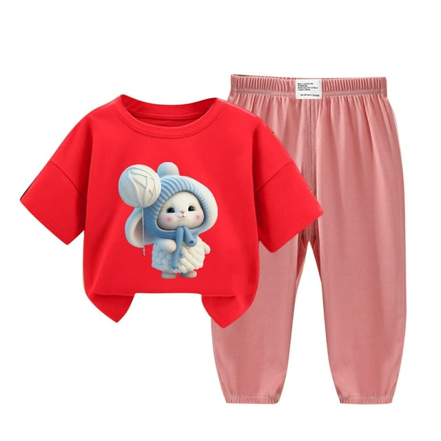 Odeerbi 2-12 Años Niño Niña Conjunto de Verano Camiseta de Manga Corta de Algodón Ice Silk Pantalón de Chándal Conjunto de Dos Piezas de Ropa Interior Estampada