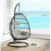 Oldi Patio Hanging Chair with Stand, Beige Fabric & Black Wicker 45115