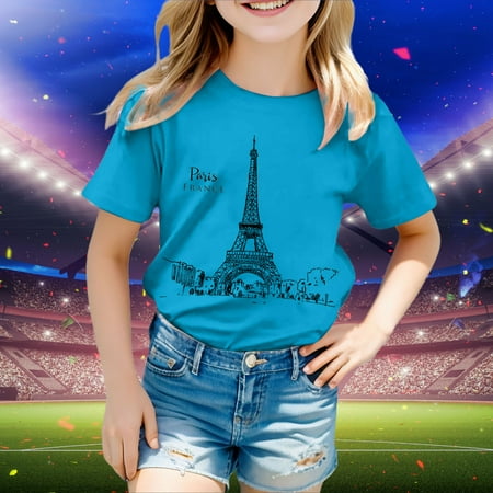 

Hbdhejl Toddler Boys Girls Shirts Kid Printed Casual Short Sleeve Top T Shirt Blue 3-4 Years