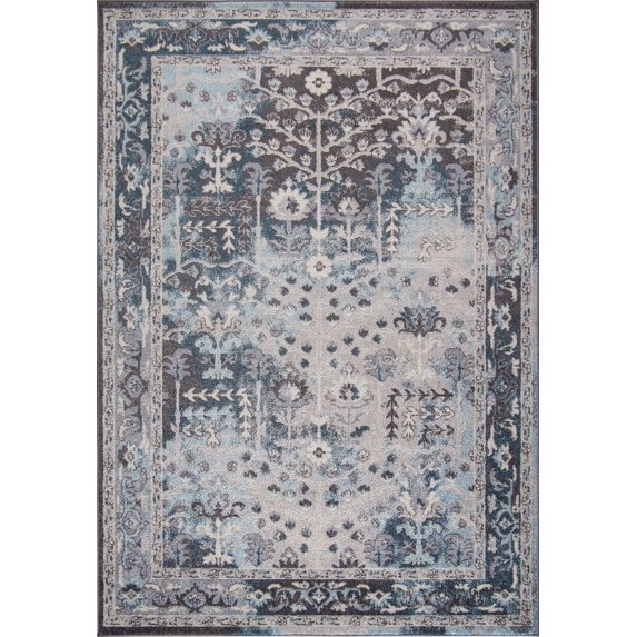 Ladole Rugs Pasific Cream Brown Blue Bordered Design Vintage Style Durable Indoor Runner Rug Carpet, 3x5 (2'7" x 4'11", 80cm x 150cm)