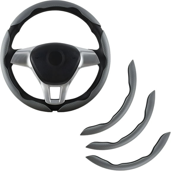 MELIVO 3pcs Car Carbon Fiber Anti-Skid Steering Wheel Cover,Segmented Steering Wheel Protector,Butterfly Steering Wheel Cover,Universal 99% Car Wheel Cover Protector,Car Interior Accessories (Grey)