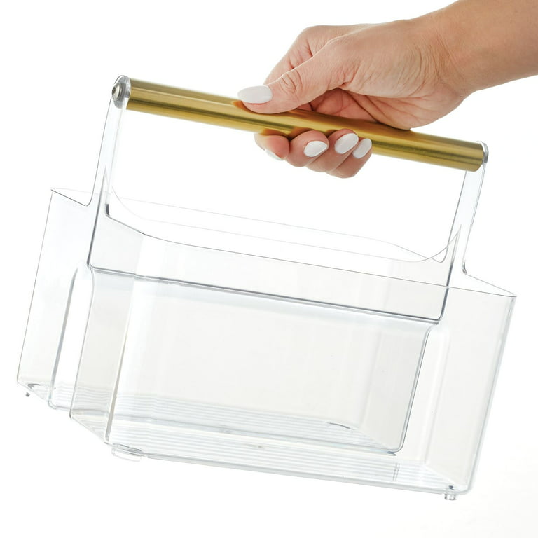 mDesign Plastic Shower Caddy Storage Organizer Utility Tote - Clear/Soft  Brass