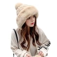 thumbnail image 2 of harmtty Faux Fur Knitted Beanie Hat for Cold Weather Cute Four Pompom Ball Cossack Skiing Furry Hat Winter Thicken Warm Hat Beige, 2 of 8