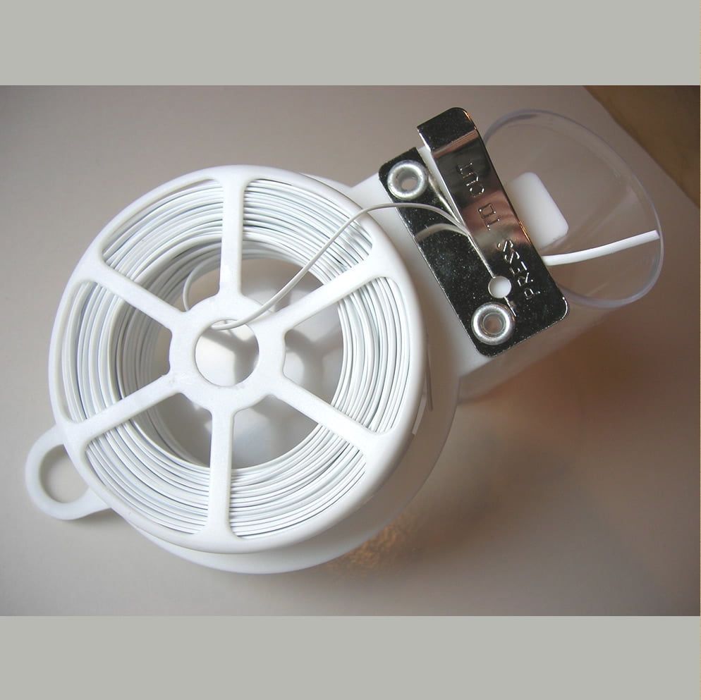65ft (20m) WHITE oval Plastic Twist Tie Roll with Cutter