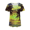 thumbnail image 6 of Ayolanni Tropical Print Summer Blouses for Women Short Sleeve Casual Pleated Scoop Neck Blouse Fitted Beach Shirts Womens Summer Tops Yellow XXL, 6 of 6
