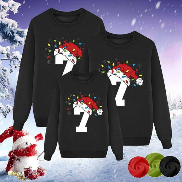 WILLBEST hoodies for women New Fashionable Autumn and Winter Women's Christmas Number 7 Printed Long Sleeved Round Neck Plus Velvet Parent Child Sweatshirt (son Style) of leaves hoodie