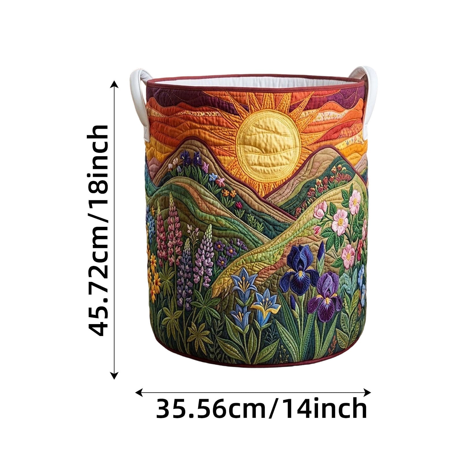 Quilted Laundry Basket with Handles, Boho Floral Quilted Storage Hamper, Large Soft Fabric Laundry Basket for Nursery, Bedroom, Laundry Room, Clothes & Toys (Pattern 04, Large (18"H x 14"W x 14"L))