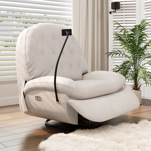 ANZHAP oversized Power Swivel Glider Recliner Chair for Adults, Zero Gravity Recliner Comfy Breathable with USB Charger and Phone Holder, 270° Electric Nursery Rocker Chair for Living Room Bedroom