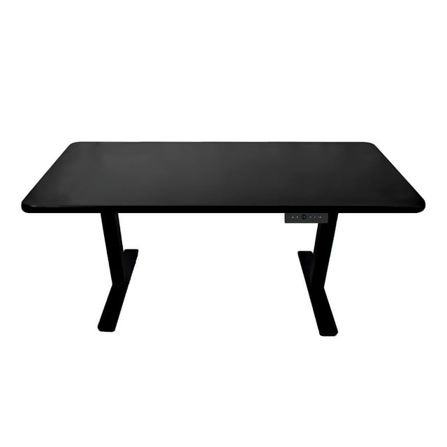AnthroDesk Dual Motor Programmable Sit Stand Desk (Black Frame with 60" x 30" Black/Mahogany Top)