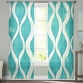thumbnail image 2 of Teal Wave Semi Sheer Curtains 108 Inch Length 2 Panels Set, Modern Abstract Art Farmhouse Sheer Kitchen Curtain Privacy Voile Window Curtain for Living Room Bedroom Rod Pocket Drapes, 2 of 7