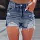 thumbnail image 2 of Pantalones cortos de mujer de cintura alta con bordes deshilachados: pantalones cortos de estilo urbano con cintura elástica, muy de moda para el verano, 2 of 8