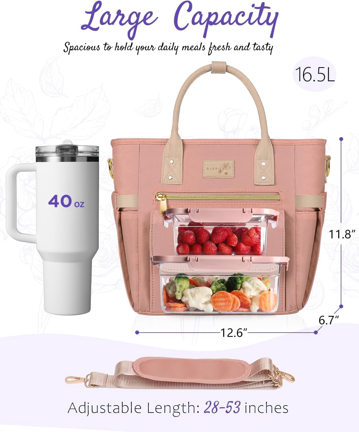 Deluxe Large Insulated Lunch Bag Box Women - Leakproof Waterproof Cooler with Multi Pockets Removable Strap for Work Picnic - Teacher Mothers Day Christmas Birthday Gifts