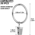 thumbnail image 2 of 50 Pcs Curtain Hooks, 1.5 inch Curtain Rings, 4mm Thicken Rustproof Curtain Rings with Clips, Metal Curtain Clips for Hanging Drapery Drapes Bows, Silver, 2 of 7