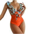 thumbnail image 3 of Women‘s One Piece Swimsuits Ruffled Deep V Neck Monokini Bathing Suits Tummy Control Tie Front Swimwear, 3 of 8
