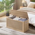 thumbnail image 3 of 40" Storage Chest Rattan-Like Storage Trunk Entryway Bench with Storage, Shoe Bench with 2 Safety Hinge, Supports 80 lb, for Living Room, Natural, 3 of 9