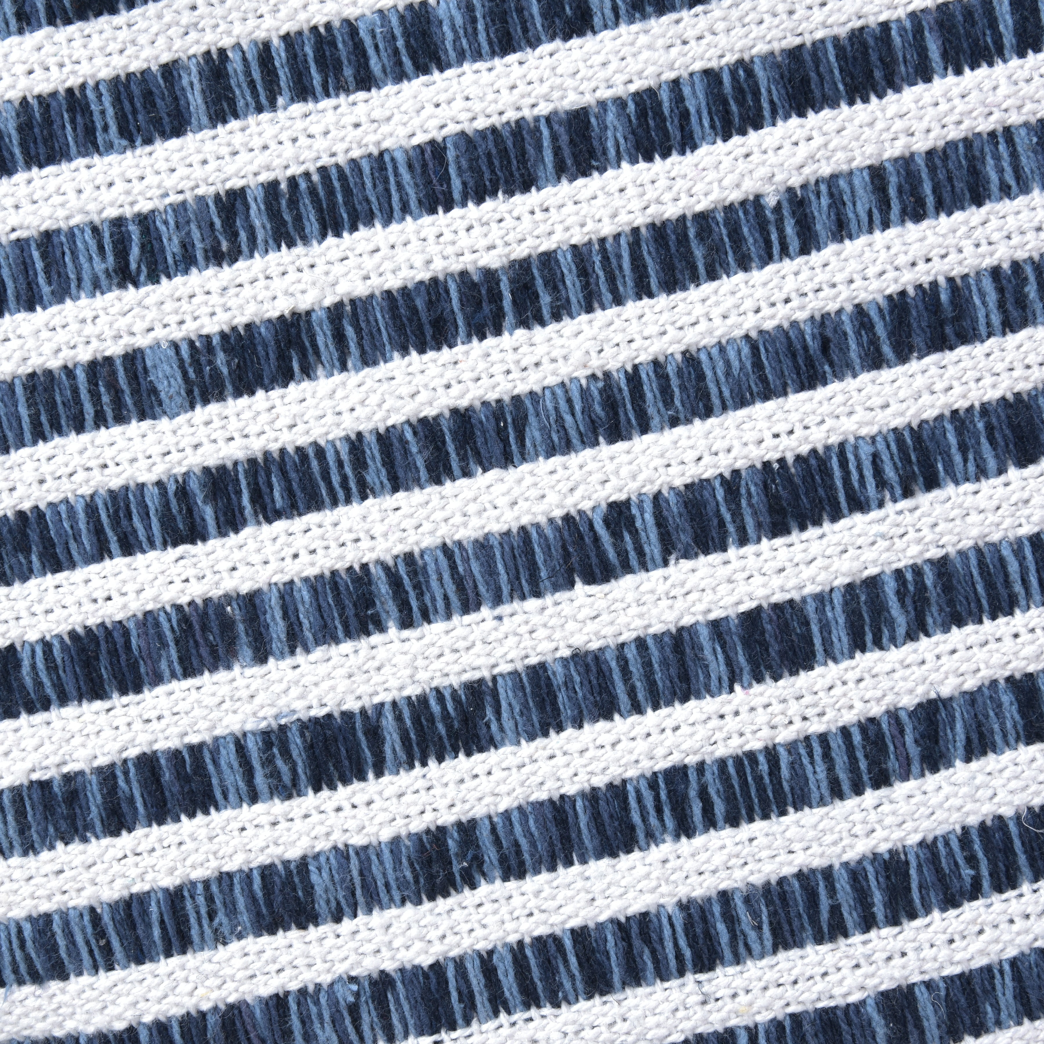 Ox Bay Alder Handmade Blue/White Striped Organic Cotton Stool, 16" x 16"