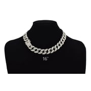 Cuban Link Chain Iced Out 15MM 18k Silver Plated Simulated Diamond CZ Pave | Choker | Necklace | Silver Tone Hip Hop Bling